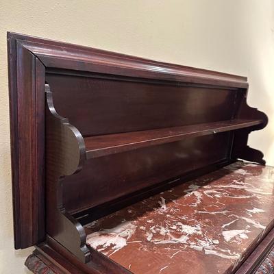 Antique Marble-Top Console Table with Convertible Bookshelf