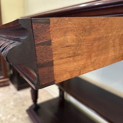 Antique Marble-Top Console Table with Convertible Bookshelf