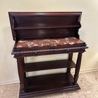 Antique Marble-Top Console Table with Convertible Bookshelf