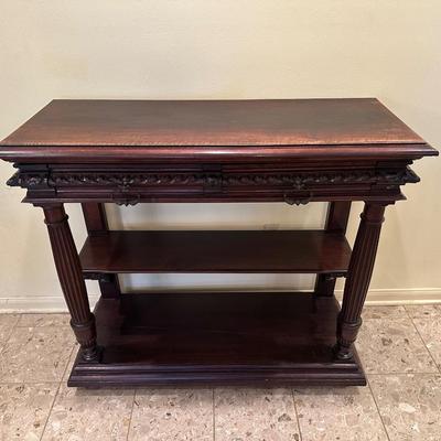 Antique Marble-Top Console Table with Convertible Bookshelf