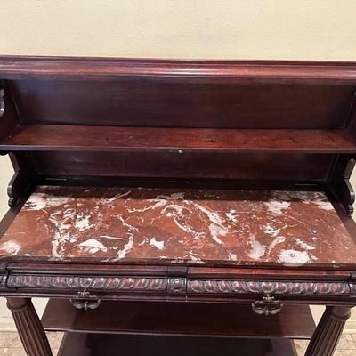 Antique Marble-Top Console Table with Convertible Bookshelf