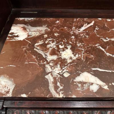 Antique Marble-Top Console Table with Convertible Bookshelf