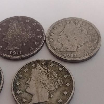 Set of Five Various Dates U.S. Mint Silver "V" Nickels Circulated (#99)