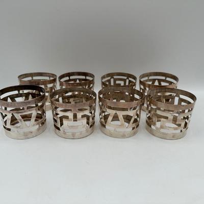 Set of 8 Mexican Sterling Silver Geometric Napkin Rings