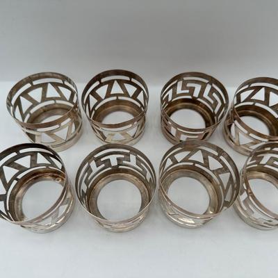 Set of 8 Mexican Sterling Silver Geometric Napkin Rings
