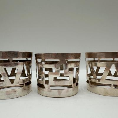Set of 8 Mexican Sterling Silver Geometric Napkin Rings