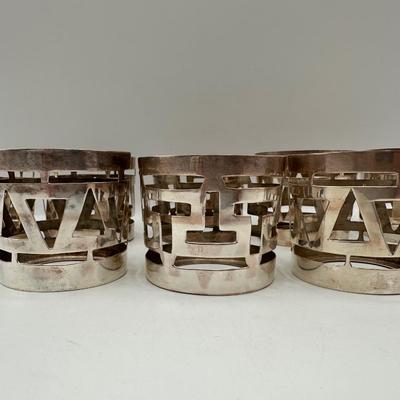 Set of 8 Mexican Sterling Silver Geometric Napkin Rings