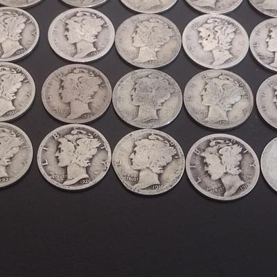 Set of 30 1920's U.S. Mercury Head Silver Dimes Circulated (#101)