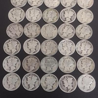 Set of 30 1920's U.S. Mercury Head Silver Dimes Circulated (#101)