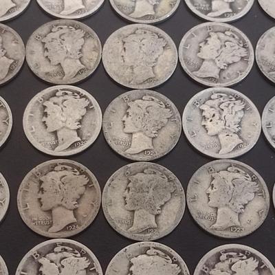 Set of 30 1920's U.S. Mercury Head Silver Dimes Circulated (#101)