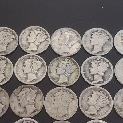 Set of 30 1920's U.S. Mercury Head Silver Dimes Circulated (#101)