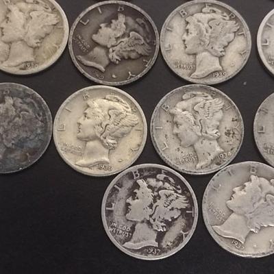 Set of 22 1930's U.S. Mercury Head Silver Dimes Circulated (#102)