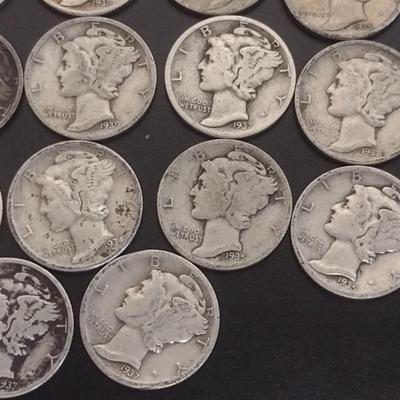 Set of 22 1930's U.S. Mercury Head Silver Dimes Circulated (#102)