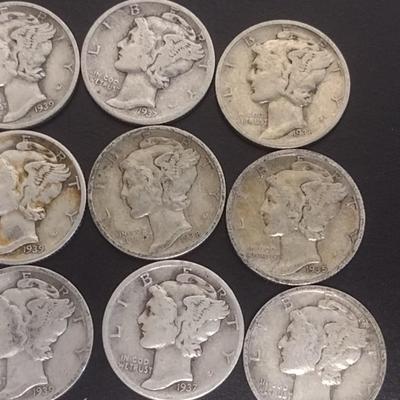Set of 22 1930's U.S. Mercury Head Silver Dimes Circulated (#102)