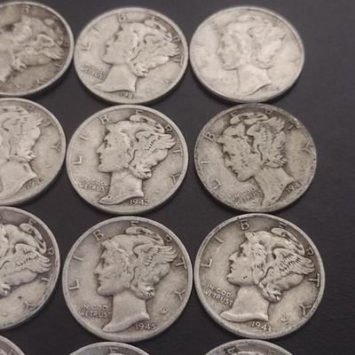 Set of 30 1940's U.S. Mercury Head Silver Dimes Circulated (#103)