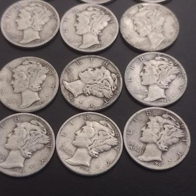 Set of 30 1940's U.S. Mercury Head Silver Dimes Circulated (#103)