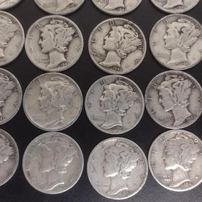Set of 36 1940's U.S. Mercury Head Silver Dimes Circulated (#104)