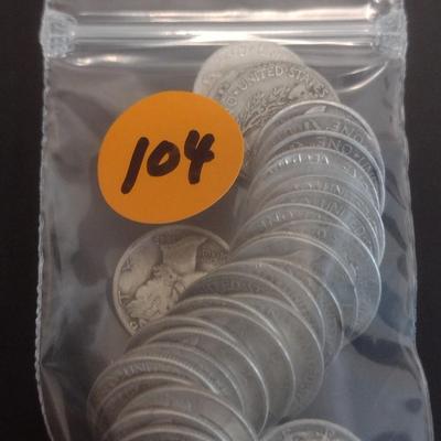 Set of 36 1940's U.S. Mercury Head Silver Dimes Circulated (#104)