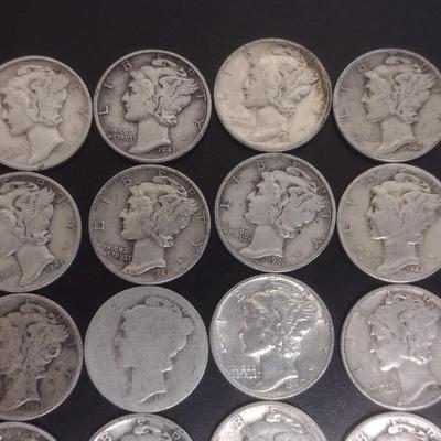 Set of 36 1940's U.S. Mercury Head Silver Dimes Circulated (#104)