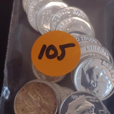 Set of 25 1960's U.S. Roosevelt Head Silver Dimes AU (#105)