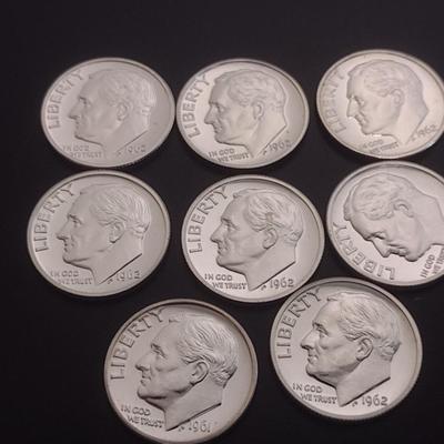 Set of 8 1960's U.S. Roosevelt Head Silver Dimes Uncirculated (#106)