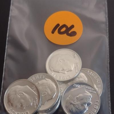 Set of 8 1960's U.S. Roosevelt Head Silver Dimes Uncirculated (#106)