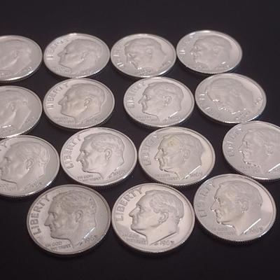 Set of 15 1960's U.S. Roosevelt Head Silver Dimes Uncirculated (#107)