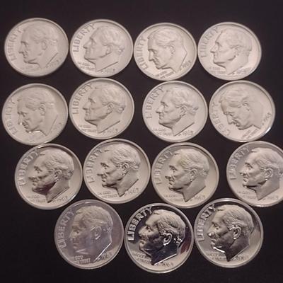 Set of 15 1960's U.S. Roosevelt Head Silver Dimes Uncirculated (#107)
