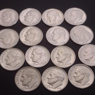 Set of 15 1960's U.S. Roosevelt Head Silver Dimes Uncirculated (#107)