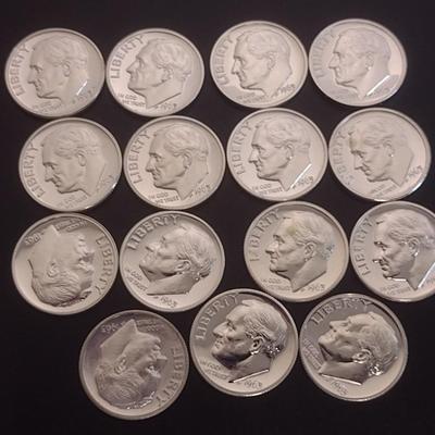 Set of 15 1960's U.S. Roosevelt Head Silver Dimes Uncirculated (#107)
