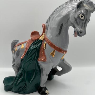 Glazed Ceramic Horse Figurine with Gold Accents