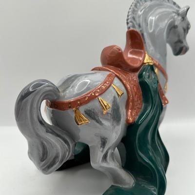 Glazed Ceramic Horse Figurine with Gold Accents