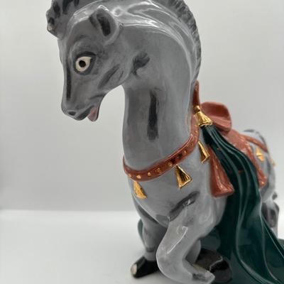 Glazed Ceramic Horse Figurine with Gold Accents
