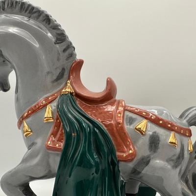 Glazed Ceramic Horse Figurine with Gold Accents
