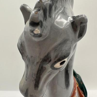 Glazed Ceramic Horse Figurine with Gold Accents