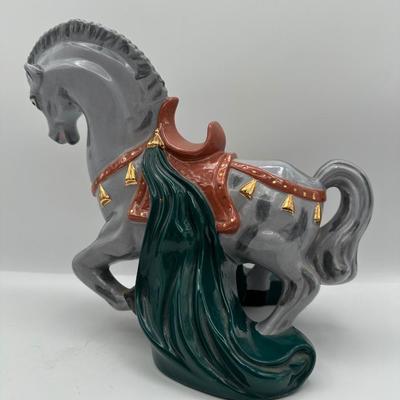 Glazed Ceramic Horse Figurine with Gold Accents