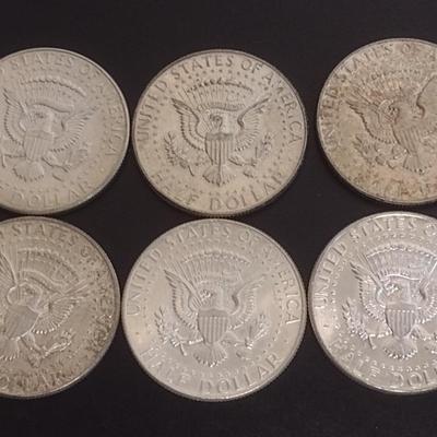 Set of 6 1964 U.S. Kennedy Silver Half-Dollars Circulated (#108)