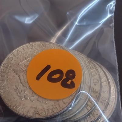 Set of 6 1964 U.S. Kennedy Silver Half-Dollars Circulated (#108)