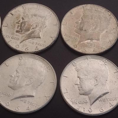 Set of 6 1964 U.S. Kennedy Silver Half-Dollars Circulated (#108)