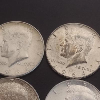 Set of 6 1964 U.S. Kennedy Silver Half-Dollars Circulated (#108)