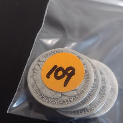 Set of 5 1917 U.S. Mint Walking Liberty Silver Half-Dollars Circulated (#109)