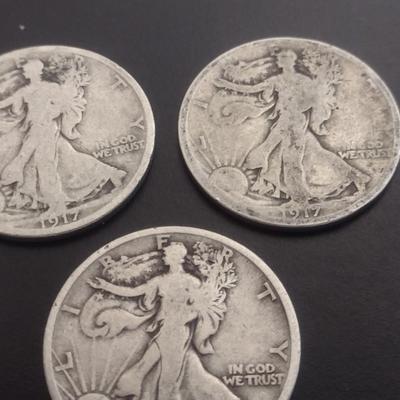 Set of 5 1917 U.S. Mint Walking Liberty Silver Half-Dollars Circulated (#109)