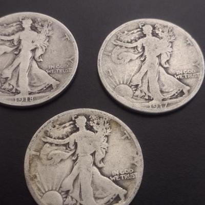 Set of 5 1917, 1918 U.S. Mint Walking Liberty Silver Half-Dollars Circulated (#110)