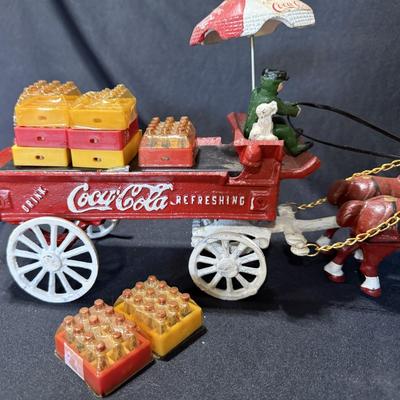 Vintage Cast iron Coca-Cola horse-drawn delivery wagon
