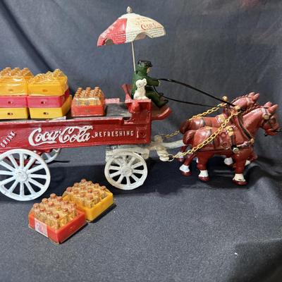Vintage Cast iron Coca-Cola horse-drawn delivery wagon