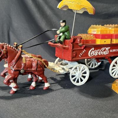 Vintage Cast iron Coca-Cola horse-drawn delivery wagon