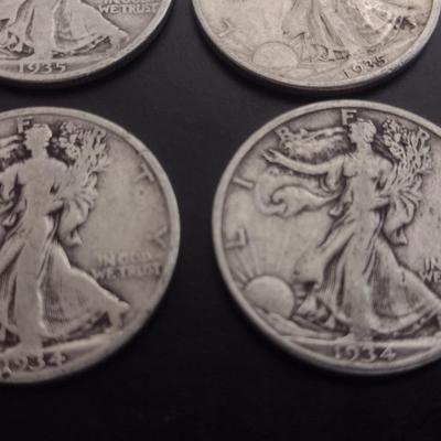 Set of 6 1930's U.S. Mint Walking Liberty Silver Half-Dollars Circulated (#111)