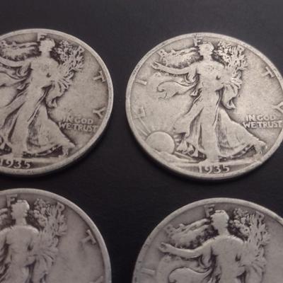 Set of 6 1930's U.S. Mint Walking Liberty Silver Half-Dollars Circulated (#111)