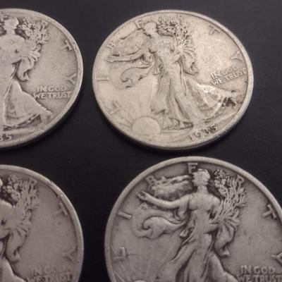 Set of 6 1930's U.S. Mint Walking Liberty Silver Half-Dollars Circulated (#111)