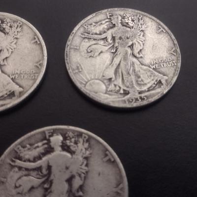 Set of 5 1930's U.S. Mint Walking Liberty Silver Half-Dollars Circulated (#112)